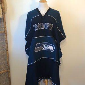 SEATTLE SEAHAWKS-Football Navy Blue & Medium Blue Stripe Unsex Wool Blend Poncho